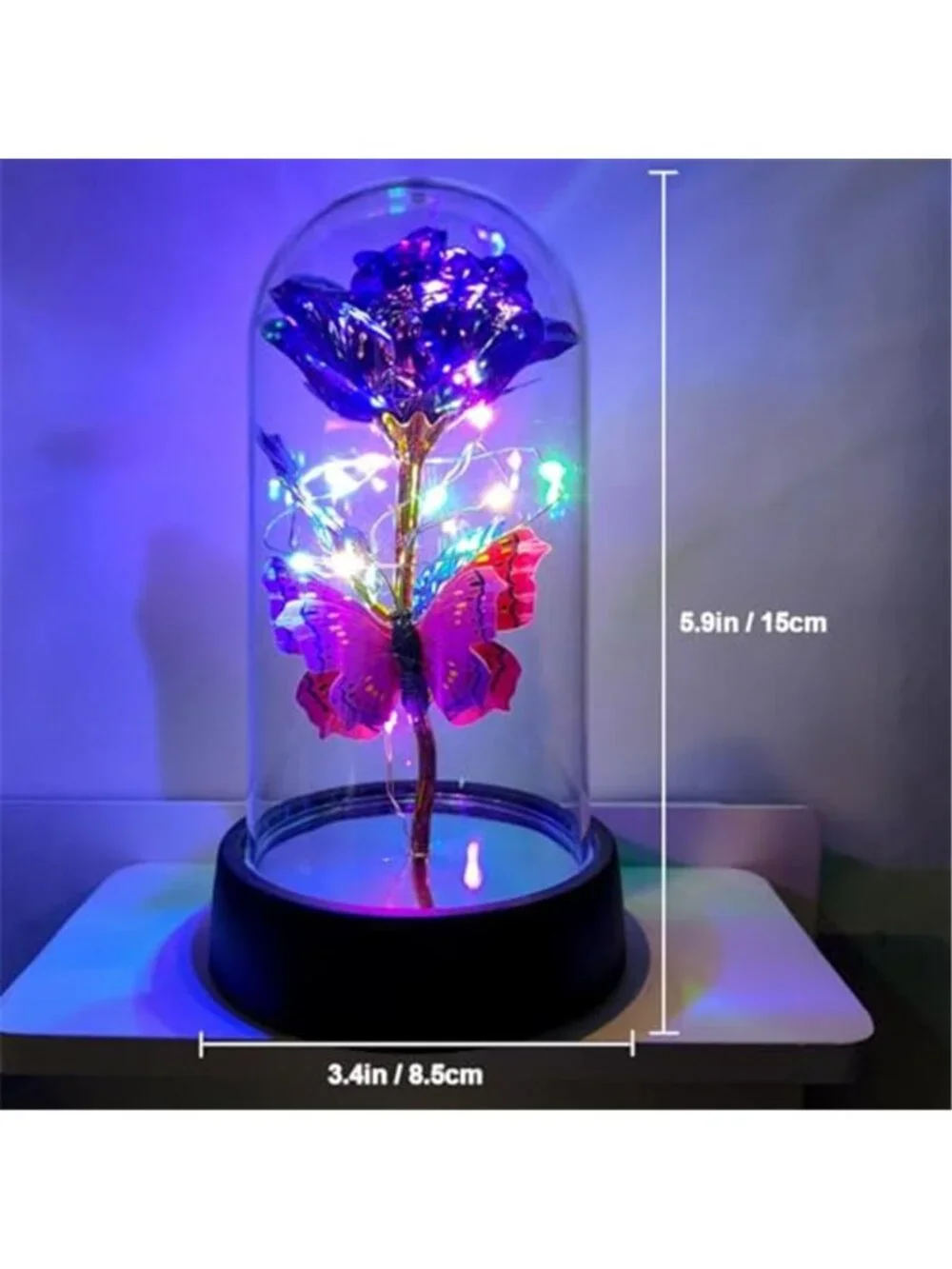 Galaxy Rose Gift Glass Dome LED Eternal Flower Mothers Day Valentines Decor
